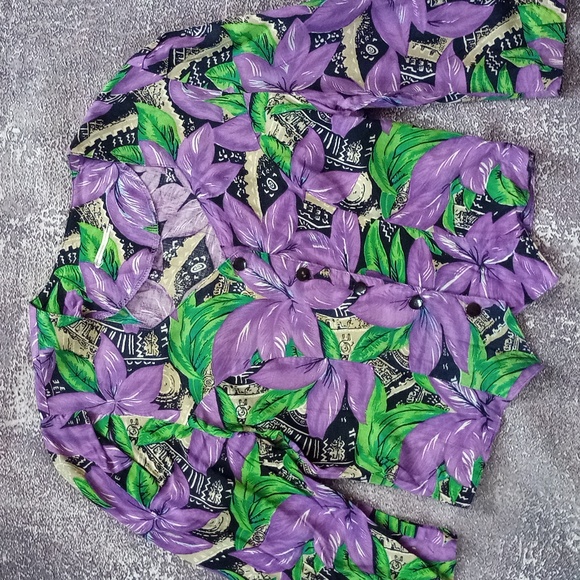Vintage 90s Purple Floral Plant Print Blouse Button Shirt - Picture 2 of 4